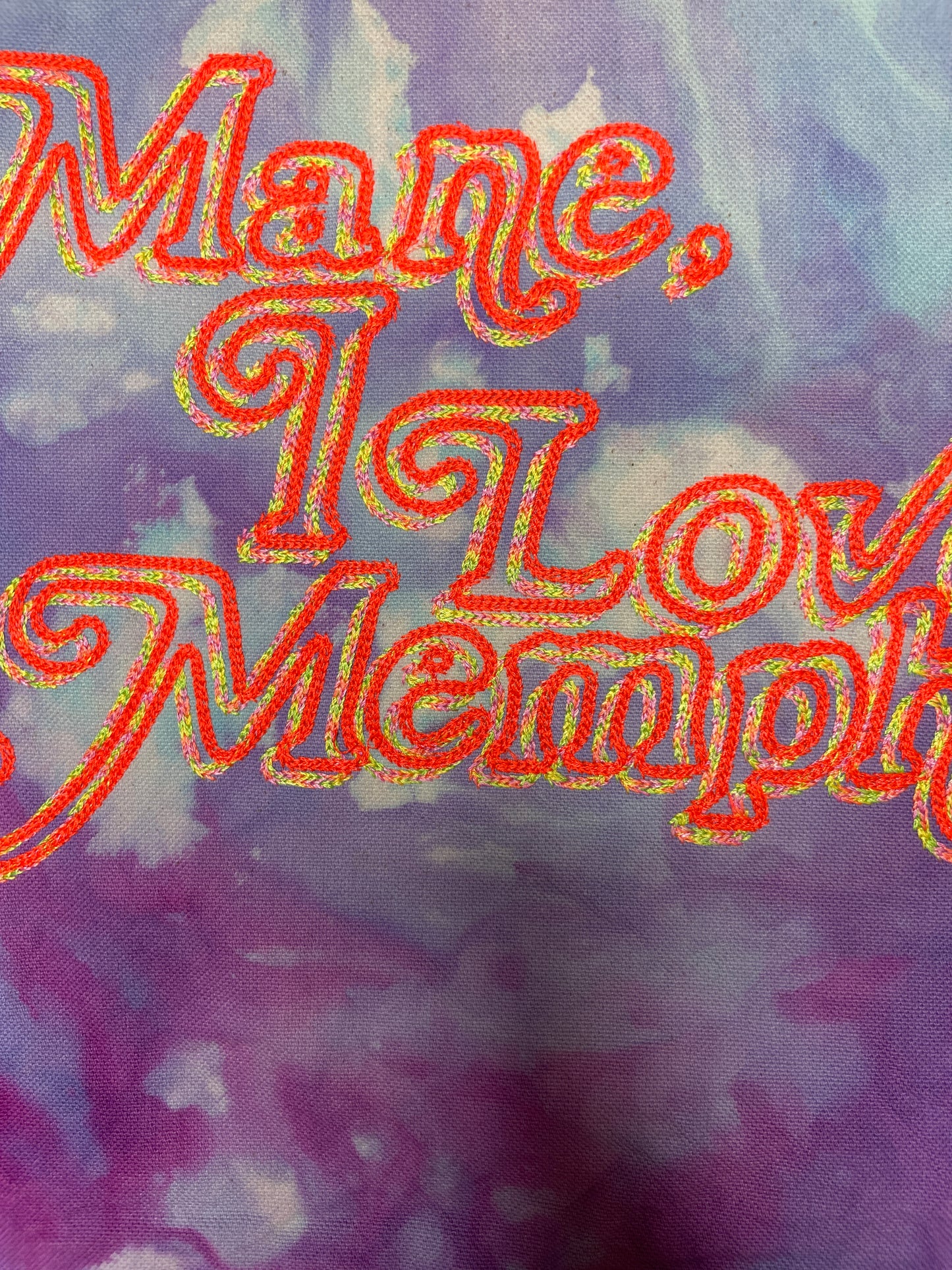 “Mane, I Love Memphis!” Trippy Glow Shopper Tote, Blueberry and Psychedelic Orange