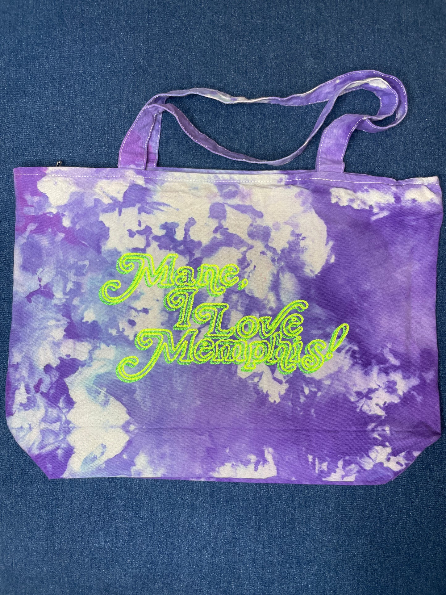 “Mane, I Love Memphis!” Trippy Glow Beach Tote, Blueberry & Lime