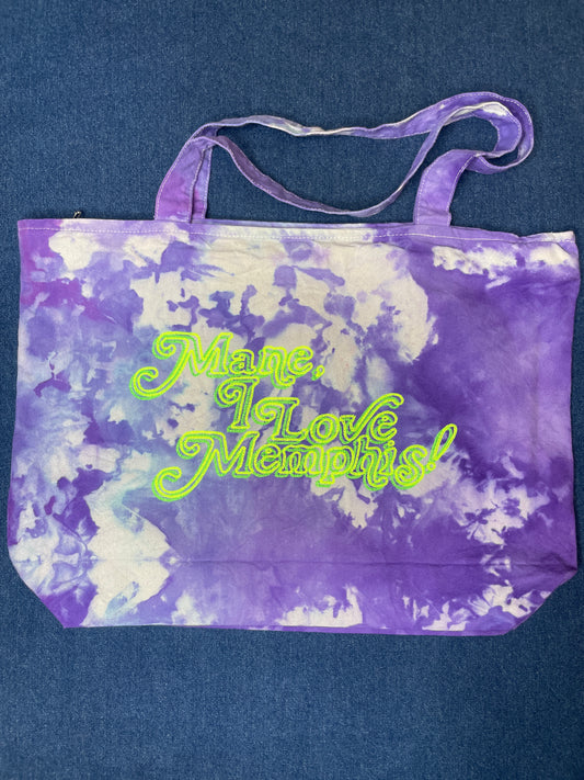 “Mane, I Love Memphis!” Trippy Glow Beach Tote, Blueberry & Lime