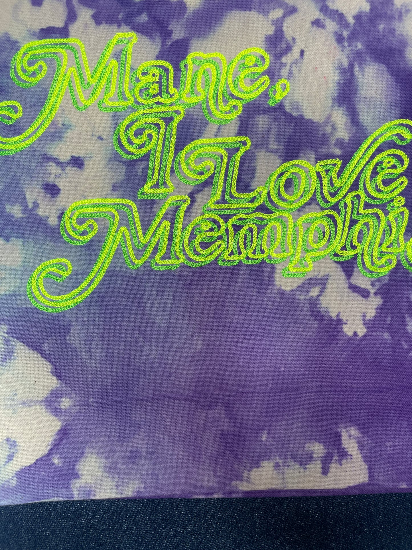 “Mane, I Love Memphis!” Trippy Glow Beach Tote, Blueberry & Lime