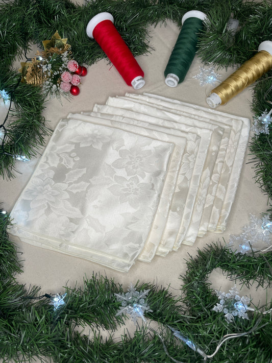 8 Poinsettia Jacquard Dinner Napkins - cream