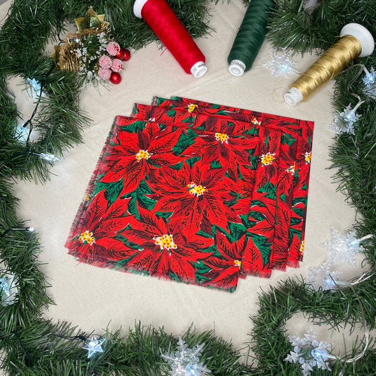 4 All-Over Poinsettia Print Dinner Napkins
