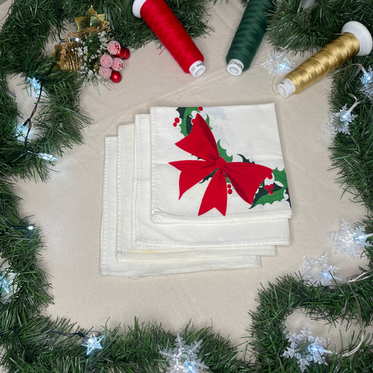 4 Wreath with Large Bow Print Dinner Napkins